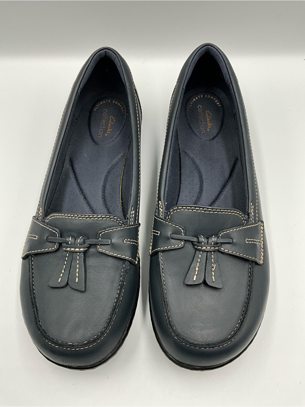 Clarks Loafers Size 10XW Navy Ashland Bubble Leather Tassel Loafers